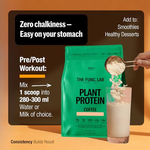 Image of The Func. Lab Plant Protein for Men and Women - Coffee Flavour | 500g | 27g Protein per Scoop | Pea and Rice Blend | Vegan, Sugar‑Free | 100% Clean Label, Gut Friendly, Vegetarian