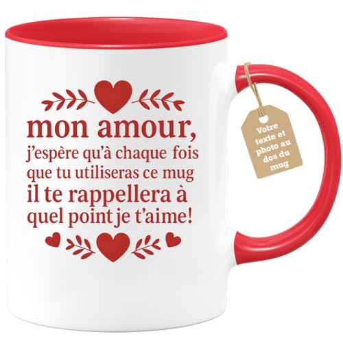 quotedazur Café-Croissant - Mug Saint-valentin Coeur - Tasse Romantique Idée Message Mon Amour Chaque Fois Homme Femme - Cadeau Original Pour Couple Amoureux...