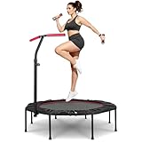 LIFERUN Mini Trampolín Fitness Adultos,Ø 128cm Trampolín,Estable Cama Elástica Trampolim,con Mango Ajustable de 5 Niveles,Trampolin Ejercicio Interior y Exterior,Peso Maximo 150 kg,Rojo