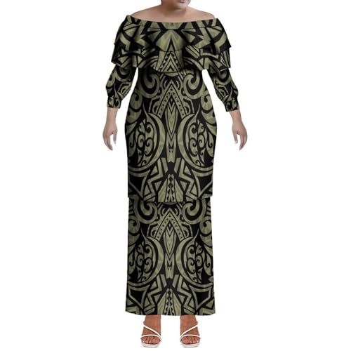 Autumn Summer Long-Sleeved Evening Skirt Soft Fabric Polynesian Women's Dresses Samoan Puletasi