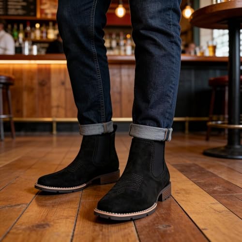 Image of Men's Chelsea Boots Suede Ankle Boots - Comfortable Slip-On Dress Boots for Casual & Work