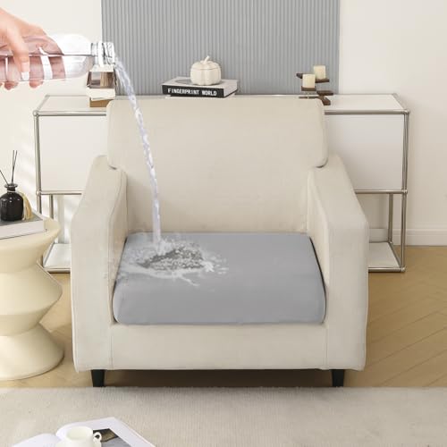 Image of HOKIPO 100% Waterproof Stretchable Seat Couch Cushion Cover, 1 Seater, Light Grey (AR-5352-LGRY)