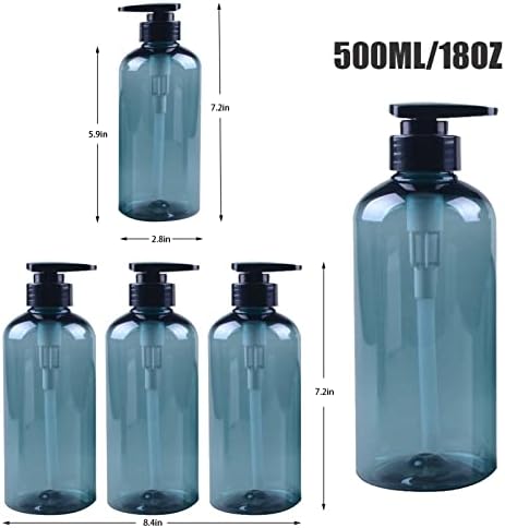 3 Pack 500ml Empty Shampoo Bottles Soap Dispenser Bottle with Pump 18Ounce Refillable Body Wash Shampoo and Conditioner Bottles Blue Plastic Pump Bottle Dispenser for Bathroom