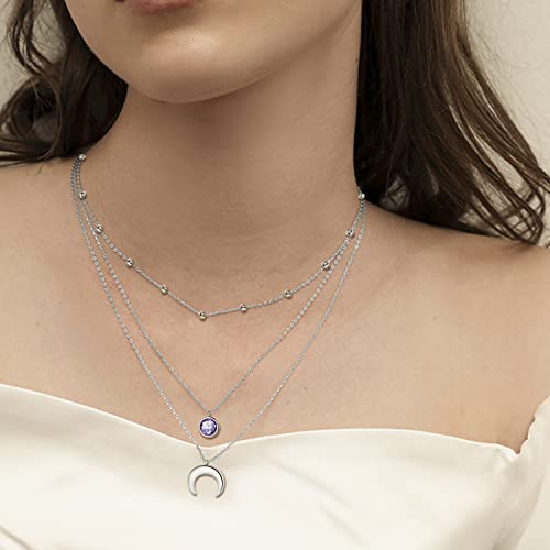 PEIMKO Dainty Non Tarnish Gold Plated 925 Sterling Silver Crescent Moon Double Layered Choker Necklace for Women, Triple Layered Moonstone Necklaces June Birthday Gift for Women2