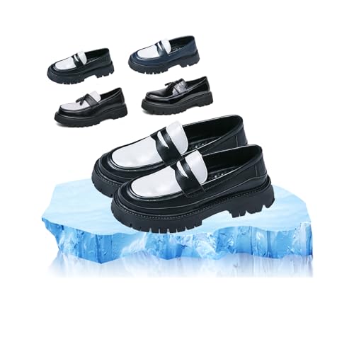 Mens Leather Slip-On Platform Dress Tassels Loafers Non-Slip Low Top Round Toe Chunky Penny Shoes Fashion for Business Casual Dress Prom Party