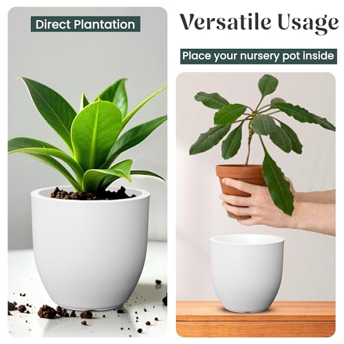 Image of YUCCABE ITALIA FOXB PCUP 12 INCH Pots for Plants Highly Durable Polymers Lightweight Indoor Outdoor Flower Pot Gamla Tree Planter Container Planters for Living Room, Balcony, Garden| White
