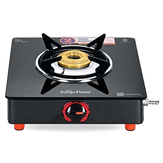 Surya Flame LPG Gas Stove Single Burner Glass Top with Brass Burner, Premium Toughened Glass & Powder Coated Body for Modular Kitchen, ISI Certified & 2 Years Warranty with Doorstep Service