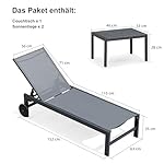 PURPLE LEAF Sonnenliegen 2er Set mit Tisch, Grau