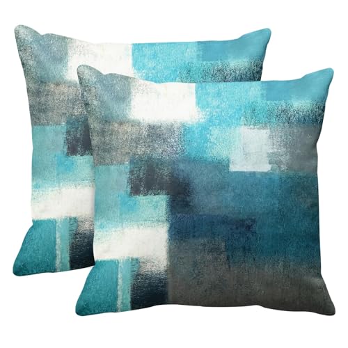 Emvency Throw Pillow Covers Set of 2, 18 x 18 Inch, Turquoise White Gray