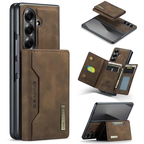 Detachable Wallet Case for Samsung Galaxy Z Fold 7, DG.MING Premium Leather Shockproof Protective Phone Case Magnetic Back Cover with 8-Slot Card Holder Wallet Stand (Coffee)