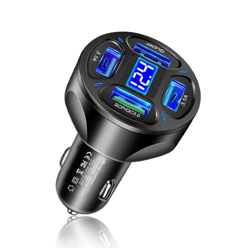 Image of Car Charger, 4-Port Fast Car Charger with Plug Outlet / LED Voltmeter/QC3.0/Super Port, Universal Car Accessories Cigarette Lighter USB Charger for Android, Samsung Galaxy (QC3.0/Super)