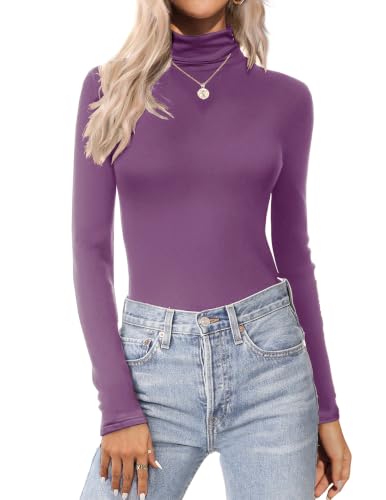 Image of Zeagoo Roll Neck Top for Women Polo Neck Long Sleeve Thermal Jumper Purple