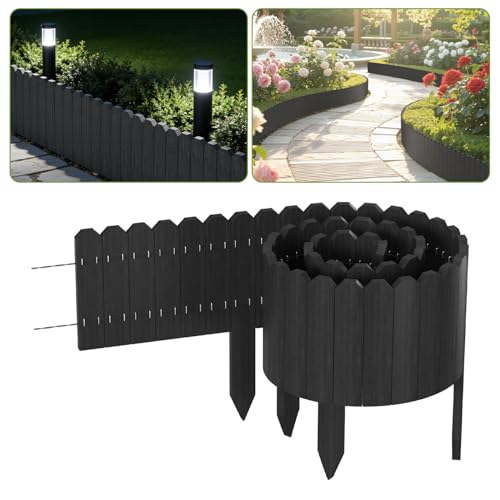Monucep Bordure de parterre en bois, 40 x 200 cm, flexible, pour jardin, parterres de fleurs et pelouses, bordure à rouler, pour parterres de fleurs, anthracite, hauteur 40 cm