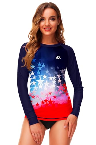 Image of Deerose Womens Gradient Rash Guard UPF 50+ Swim Shirts Surfing Top with Thumb Hole