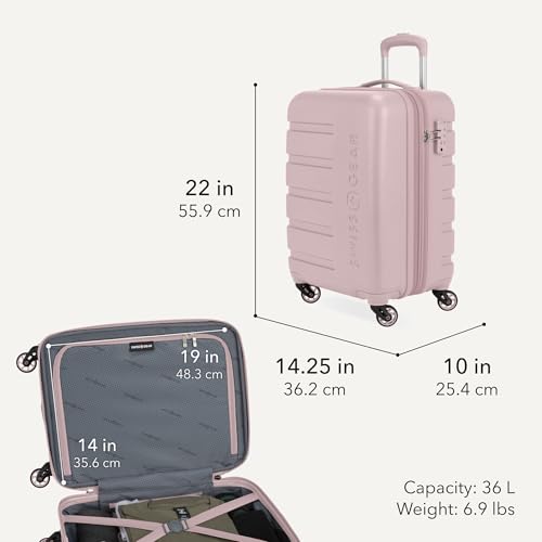 Image of SWISSGEAR Signature Hardside Expandable Carry-On Spinner Luggage, ABS Construction, TSA-Friendly Lock, and Built-In Cupholder, Pink, 19-Inch