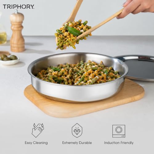 Image of Triply Stainless Steel Langdi Tope 22 cm 2.2 L | Extra Shallow Triply Tope | Patila, Tapeli, Bhagona, Degchi Cooking Pot | Heavy Induction Bottom | Gas & Induction Compatible