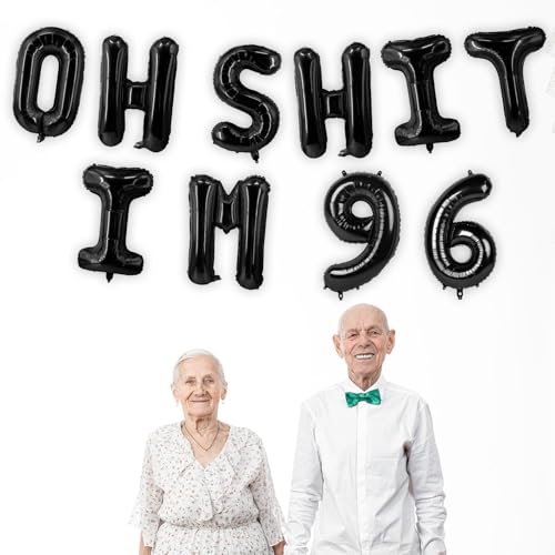 Image of Oh I'm 96! Latex Balloons 16 Inch Black Hallo Ninety Six Cheers to 96 Years Old Theme Decor for Man Woman Happy 96th Birthday Party Photo Studio Prop Flag Decorations Favors Supplies