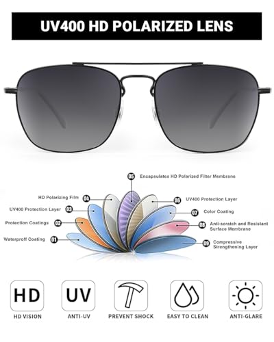 Image of JIM HALO Retro Square Aviator Sunglasses Premium Glass Lens Flat Metal Eyewear Men Women