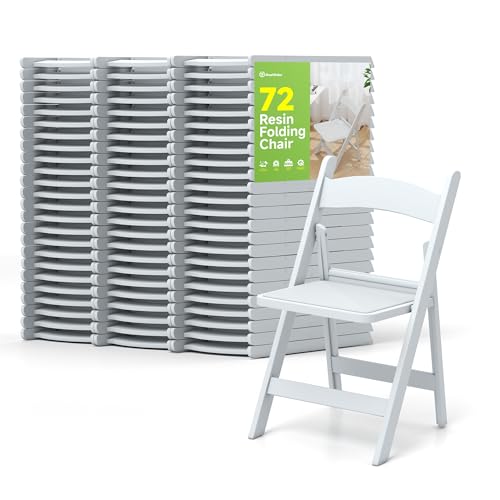 Real Relax Resin Folding Chairs, 4 Sets, White Patio Chairs with PVC Padded Seats 330LB Capacity for Camping, Banquets, Weddings, Church and Events 4 PACK