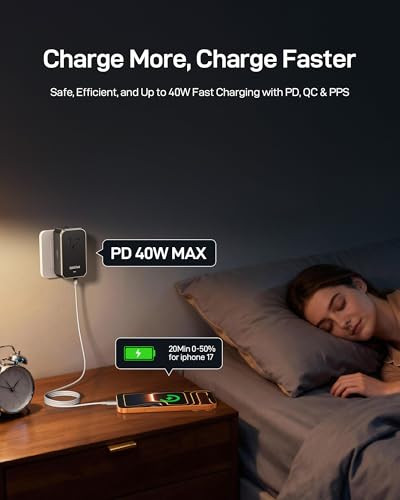 EPICKA Air 40W Universal Travel Adapter, PD Fast Charging International Power Adapter with 1 AC & 4 USB Ports, Worldwide Compact Travel Essentials for USA/EU/UK/AUS(Black, Not a Voltage Converter)