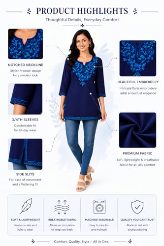 Image of Women's Pure Cotton Embroidered Short Kurtis