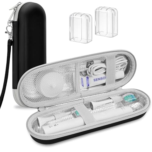 Electric Toothbrush Travel Case - Hard EVA Protective Holder for Philips Sonicare 4100 6100 5100 6500 Series Electric Toothbrush, Includes 2 Brush Head Caps, Water-Resistant Travel Storage Case