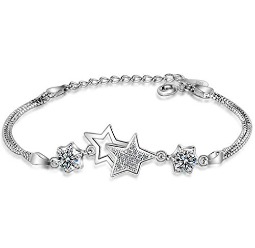 Canarea Damen Mädchen Armband silber 925 Einfache AAA Zirkonia Sterne Mode Charm-Armreif Sommer Armkettchen für Frauen Freundin Verstellbar Cover