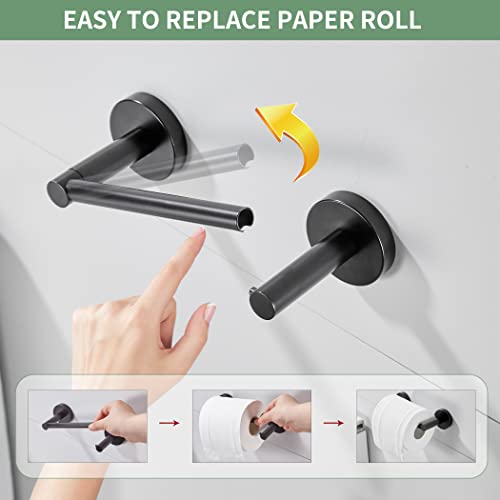 Black Toilet Paper Holder Hand Towel Ring, Bathroom Matte Toilet Paper Roll Holder Oval Towel Holder Wall Mount,2 Pieces Stainless Steel Bathroom Accessories. #TOP2