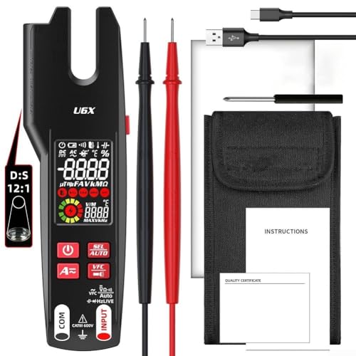 Open Jaw Digital Multimeter Current Clamp Meter, Smart Electrical Amp Tester with Infrared Thermometer AC DC Voltage Resistance Capacitance