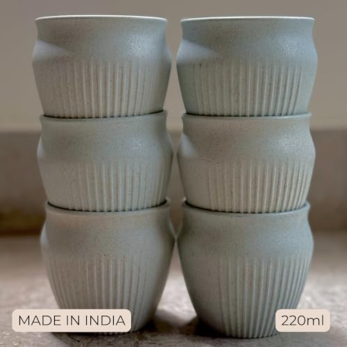 Image of Happy Cove Eco Friendly Cup Set of 6 for Tea | Biocomposite Rice Husk & Bamboo Fibre | 225ml Unbreakable Chai Cups | Microwave Safe Tea Kulhad | Hot & Cold Coffee Mug, Milk & Tea Cup Set