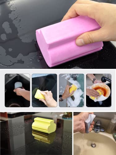Image of HOLIKA 2-Pack Damp Clean Duster Sponge, Sponge Cleaning Brush, Duster for Cleaning Blinds, Glass, Baseboards, Vents, Railings, Mirrors, Window Track Grooves and Faucets (Pink+Yellow)