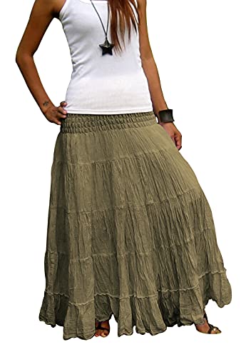 Billy's Thai Shop Tiered Skirt Long Skirts for Women Boho Gypsy Skirts Handmade Maxi Skirts for Women (One Size, Khaki)