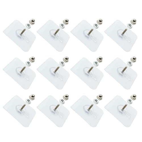Moicstiy Adhesive Hooks Screw Hanging Wall Hooks Transparent Waterproof Reusable Seamless Sticky Hooks for Bathroom Kitchens Office(12Pcs)