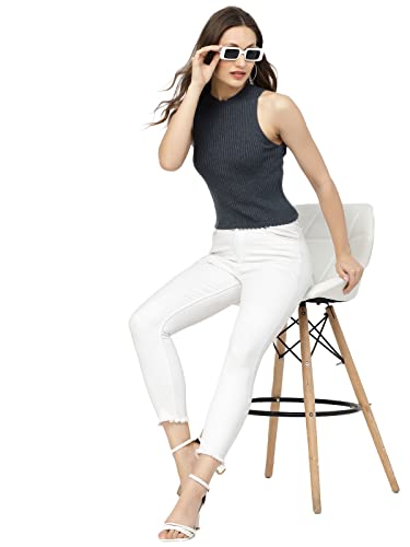 Image of Kalt Womens Knitted, Ribbed Cotton Fitted Sleeveless Round Neck Cami Tank Top