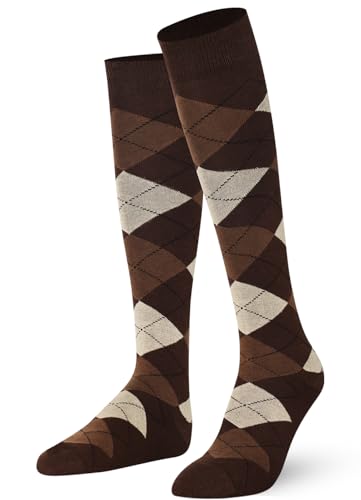 Mysocks Unisex Kniestrümpfe Argyle Socken braun Sahne schwarze Linie