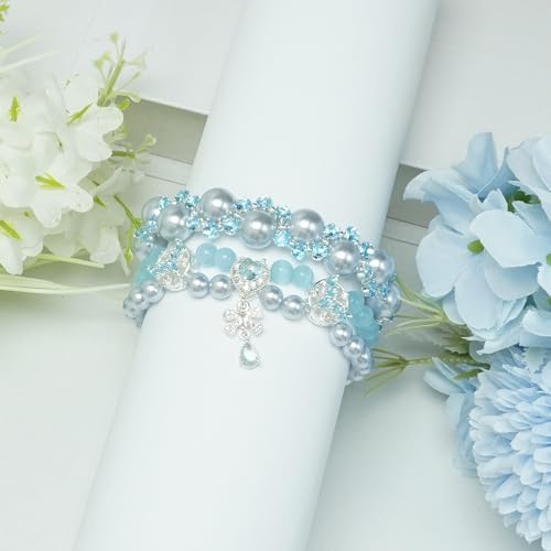 Abhtpty 2PCS Bracelet for Women, Handmade Beaded Bracelet Cubic Zirconia Stretch Adjustable Heart Slider Bracelet Elegant Jewelry Gift Summer Birthday Gift — view 6