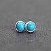 Kathy Bankston Handmade Blue Turquoise Gemstone Stud Earrings for Women and Girls, 4mm Round Bezel 925 Sterling Silver