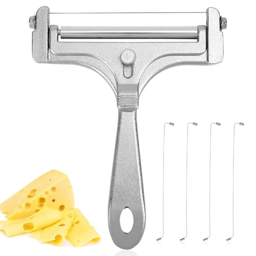 lasuroa Cheese Cutter, Stainless Steel Cheese Slicer with 4pcs Extra Wires Adjustable Handheld Butter Block Cutter for Cheddar Gruyere Mozzarella Kitchen Slicing Tools