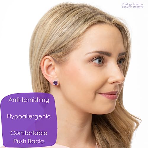 Purple Stud Amethyst Earrings For Women Genuine Gemstone February Birthstone 925 Sterling Silver Jewelry Hypoallergenic 2 Ct Cushion Cut Push Back Studs Set Double Prong Nicole Miller Fine Jewelry #TOP3