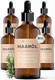 BIO Haaröl: Bei Haarausfall, Haarwachstum, Haarwuchs: Haare & Kopfhaut pflegen mit kaltgepresstem Arganöl, Rizinusöl, Mandelöl, Rosmarinöl (Rosmarin); Haarwuchsöl als Haarmaske & Haarkur (5 x 100ml)