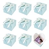 Cheriswelry 10 scatole regalo in carta quadrate con nastri, piccole scatole per confezioni regalo per compleanno, matrimonio, festa, cioccolatini, caramelle, ciano chiaro, 12x12x9cm
