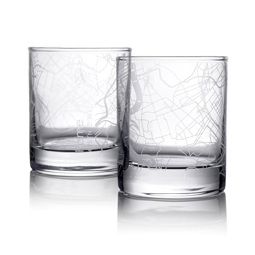 Image of Rome Map Whiskey Glasses Set of 2, Rocks Glasses, 10 oz10.5 oz Old Fashioned Tumblers for Drinking Scotch Bourbon Whisky Cocktail Cognac Vodka Gin Tequila Rum Liquor Rye Gift for Men Women