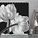 BROSHAN Flower Shower Curtain Liner Washable, Modern Simple Unique Floral Art Print Bath Curtain Home, Black and White Waterproof Fabric Bathroom Accessories Set, 72 x 72 Inch