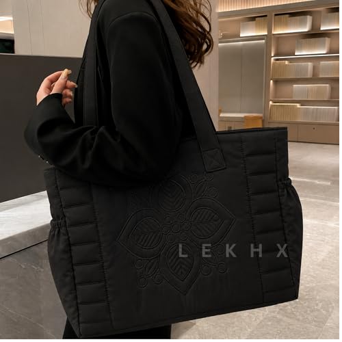 Image of LX LEKHX Tote Bag for Women | Lightweight Shoulder Handbag with 2 Main Zip Compartments & Multiple Pockets | Water Resistant Polyester Fabric | Office, Travel & Daily Use