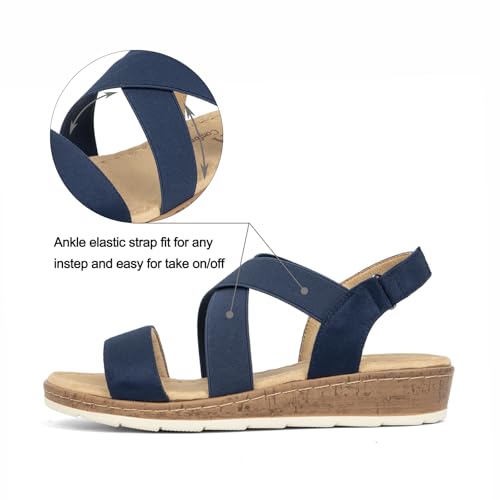 VJH confort Women's Flat Sandals Comfort Slip-on Elastic Ankle Strap Slingback Light Weight Casual Walking Sandals2