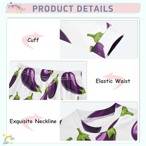 Pajama Sets Long Sleeve Eggplant Pattern Print Design Soft Comfy Sleepwear 2 Piece PJS 3-8T4