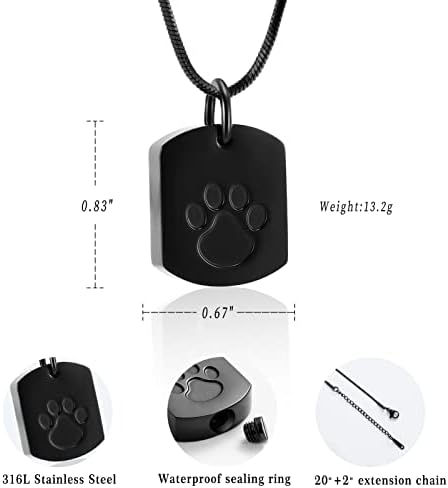 Minicremation Pet cremation jewelry for ashes paw print urn necklace for ashes cremation necklace for pet ashes stainless steel necklace memorial ashes for women men, Stainless Steel