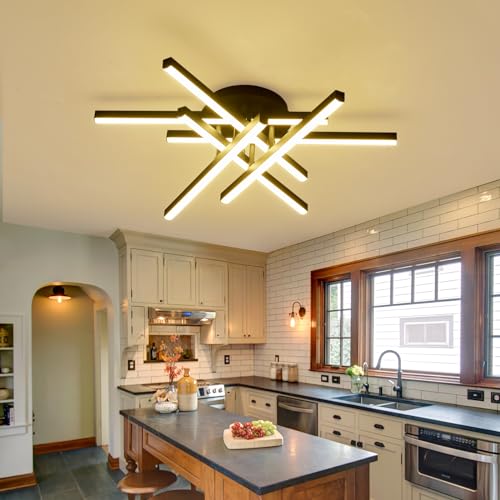 Plafonnier LED Sputnik 36W noir dimmable avec télécommande pour salon