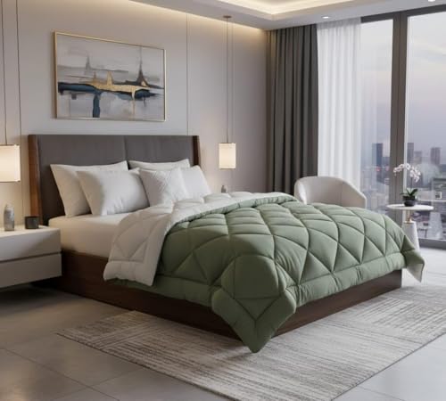Image of Dual Tone Reversible Ultra-Soft Heavy Glace Cotton AC Comforter Double Bed | 90x100 Inch |Filled with Pure Microfiber | All-Season Premium Comforter (Mist Green)