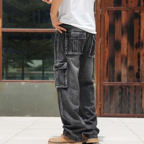 Big and Tall Men Jeans Baggy Cargo Denim Pants Vintage Washed Y2k Trendy Jeans Multic Pocket Comfy Stretch Streetwear 5